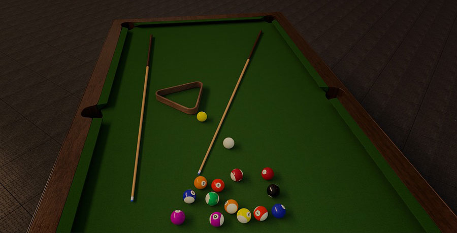 a billiard’s table with ball spread out