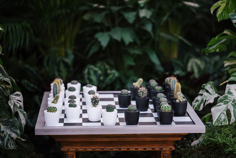 chess set on an outdoor table